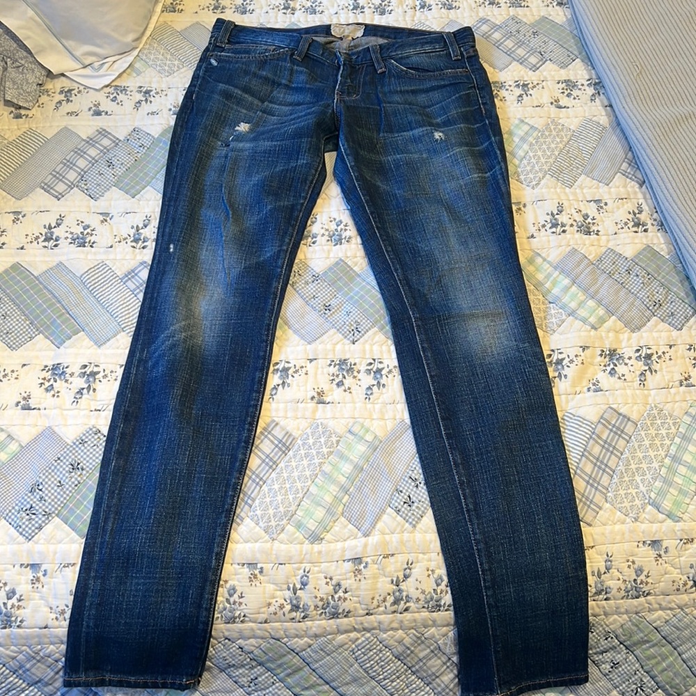 Current Elliott Dark Denim Straight Jeans Mid Rise Size 27